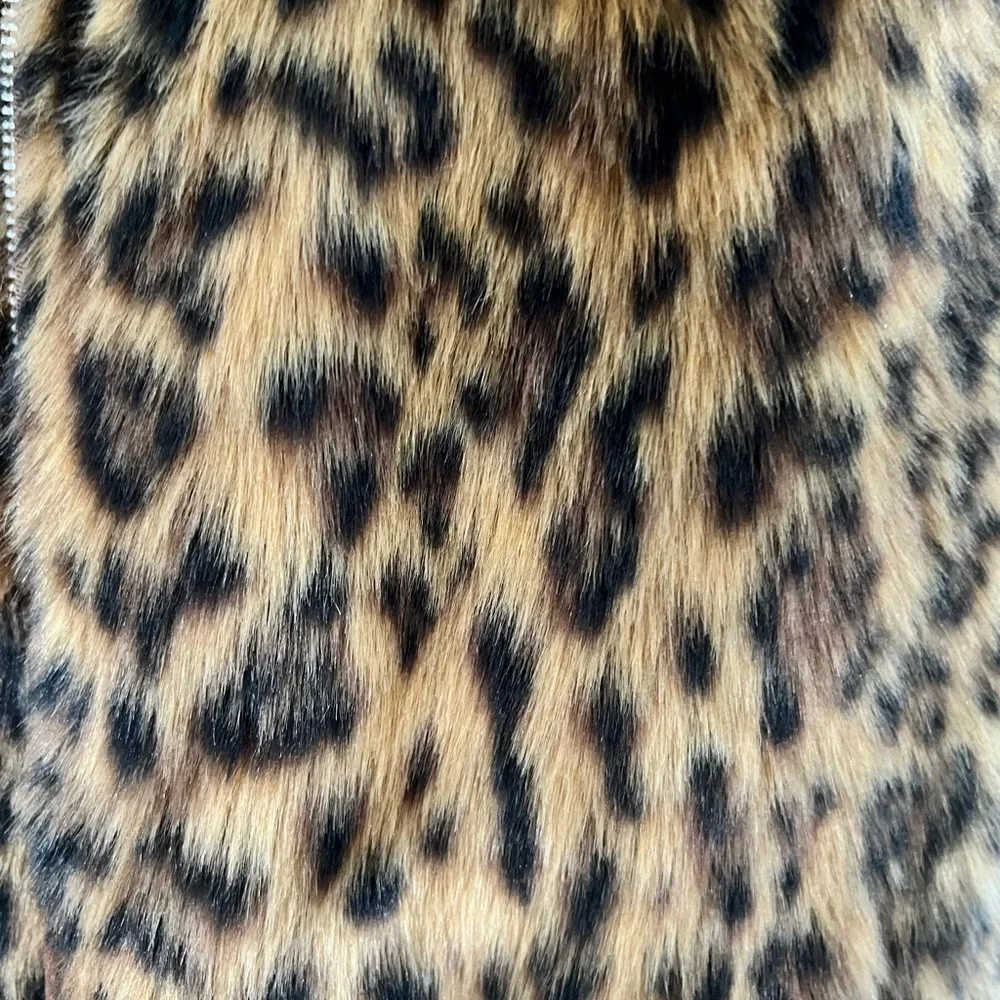 NWT J Crew faux fur vest leopard brown black print zipper XS - Picture 4 of 5